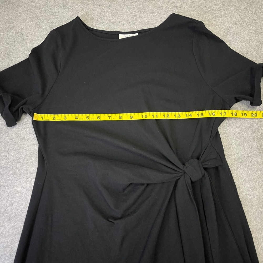 NEW On 34th Core Tie Dress L Deep Black Short Sleeve Midi Side Slit Jersey - Picture 10 of 12